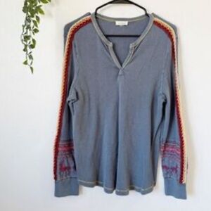 Sundance Thermal Embroidered Deer V-Neck Top Blue